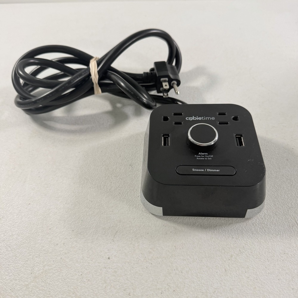CubieTime BPECT Hotel Alarm Clock With 2 Outlets 2 USB Ports Black Tested